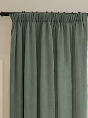 Furn Green Soft Chenille 100% Blackout & Thermal Pencil Pleat Curtains - Image 5 of 7