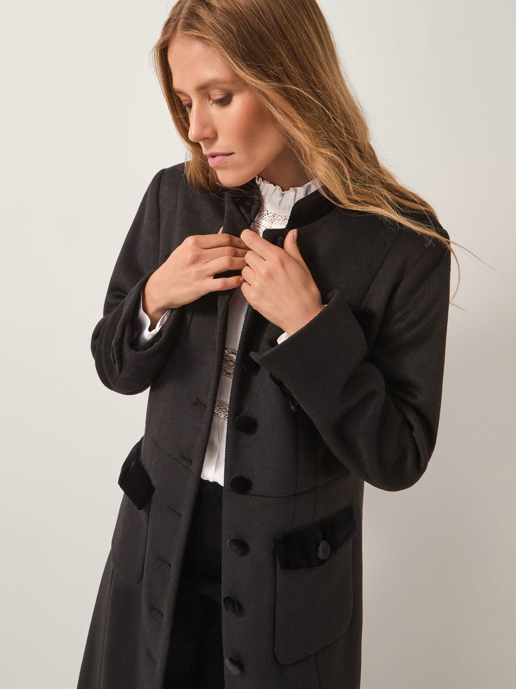 Buy Monsoon Black Viv Velvet Trim Military Coat from Next USA