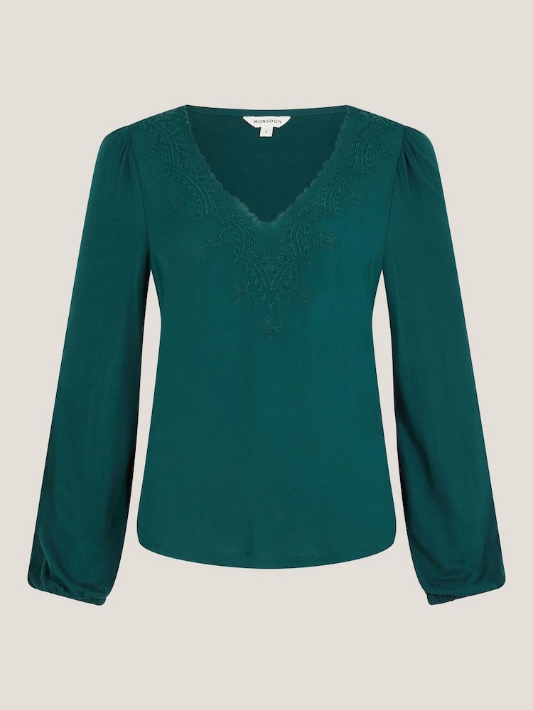 Monsoon Blue Fey Embroidered Lace Blouse - Image 5 of 5