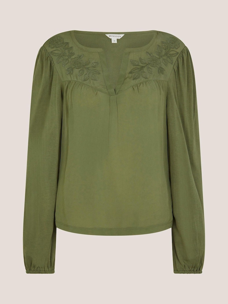 Monsoon Green Fila Floral Embroidered Blouse - Image 1 of 1 Monsoon Green Fila Floral Embroidered Blouse - Image 1 of 1