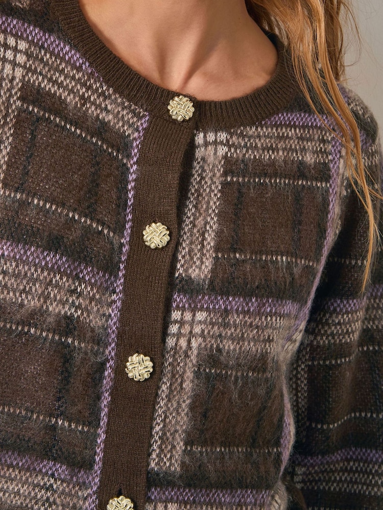 Monsoon Brown Carmen Check Cardigan - Image 4 of 4 Monsoon Brown Carmen Check Cardigan - Image 4 of 4