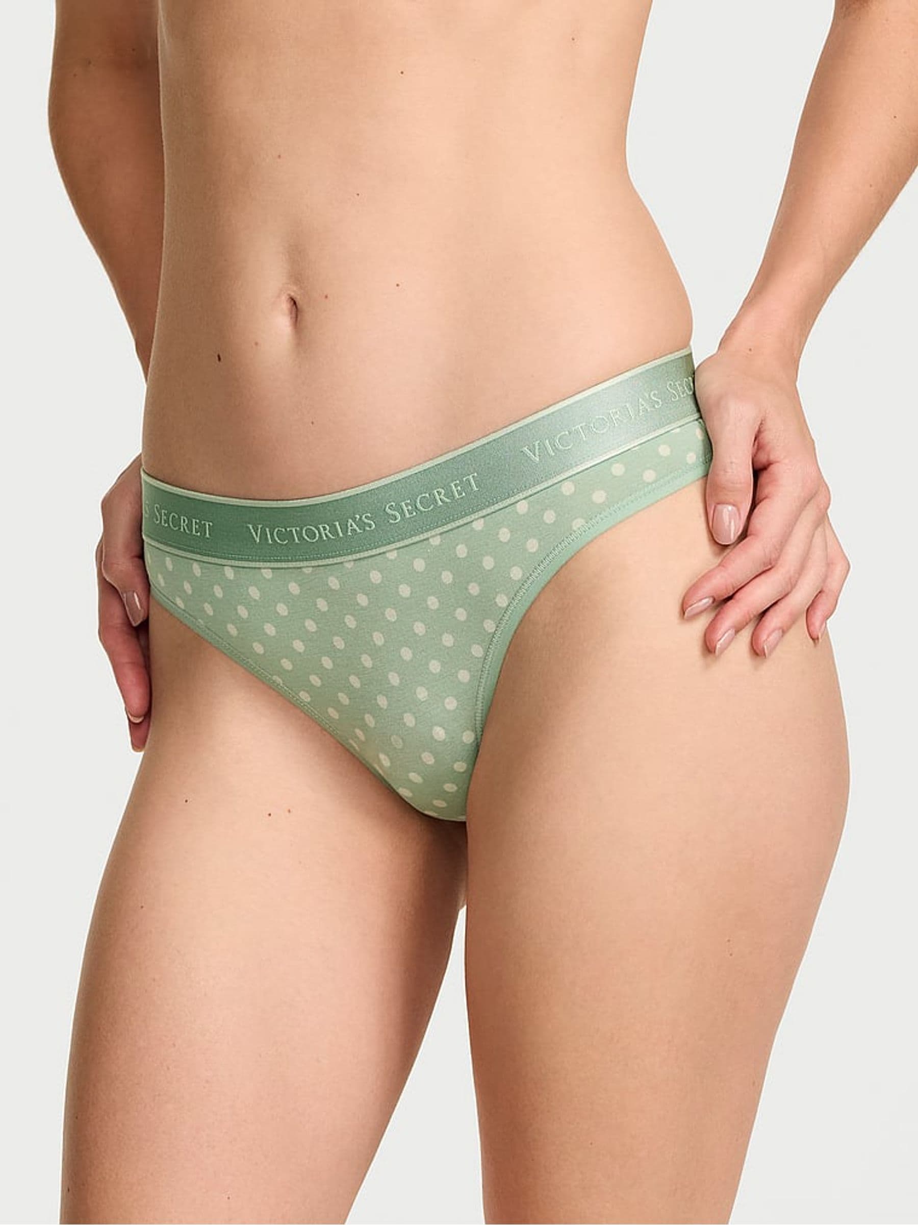 Victoria's Secret Spearmint Green Polka Dot Thong Logo Knickers
