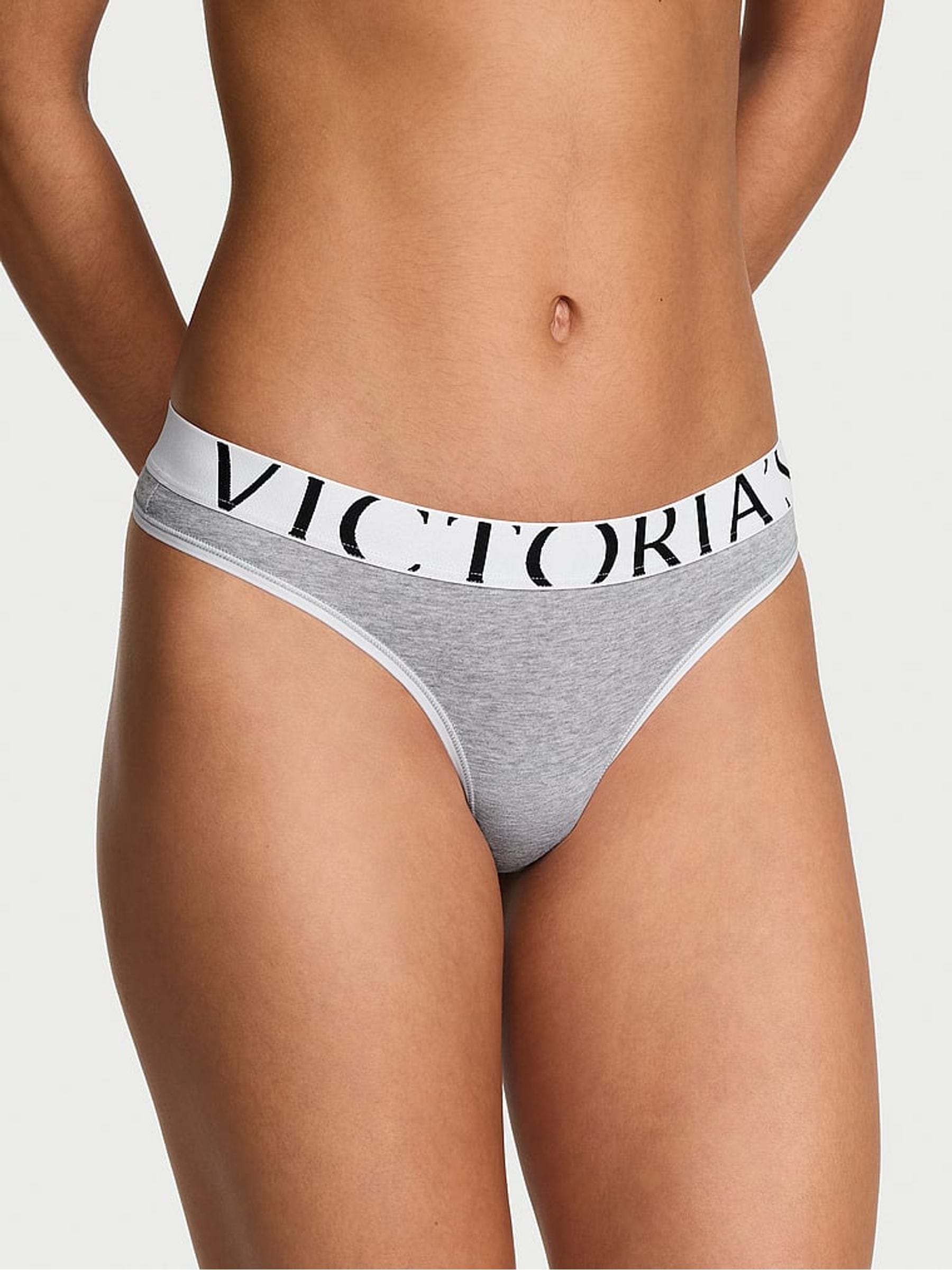 Victoria's Secret Medium Heather Grey Thong Exploded Logo Knickers