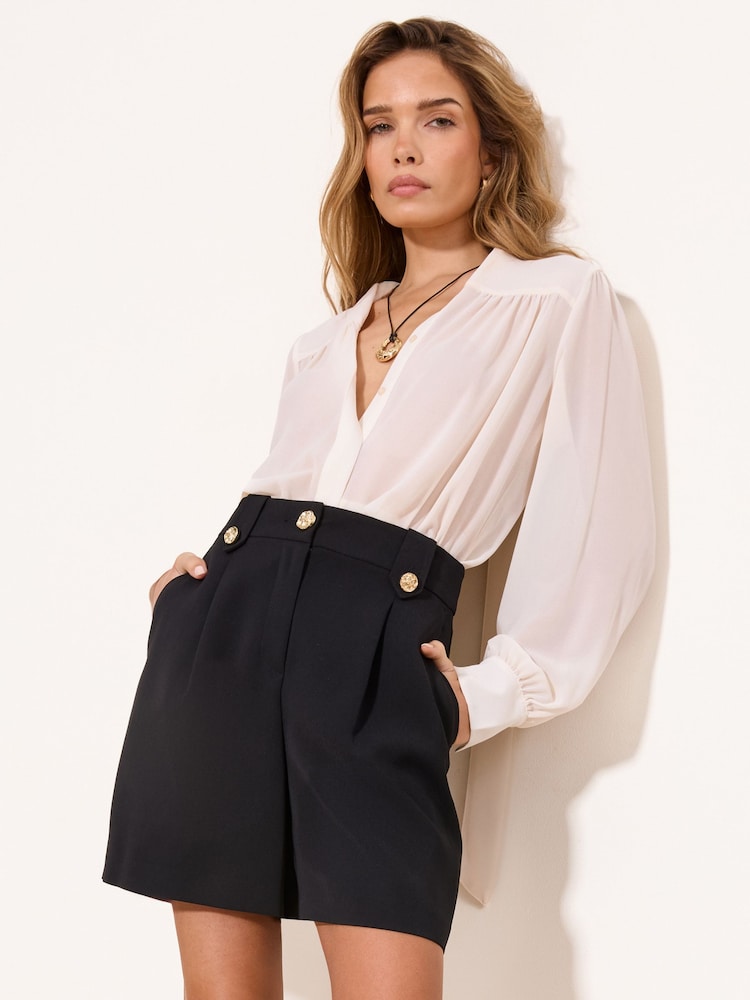 Black Tailored Tab Waist Shorts - Image 1 of 4