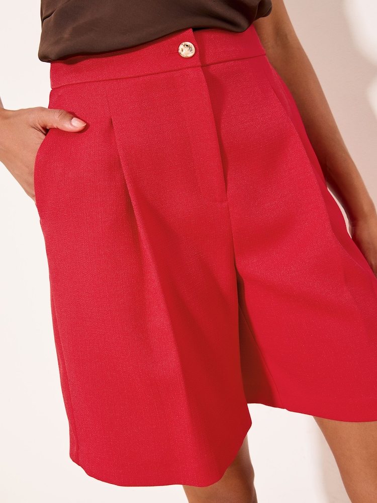 Lipsy Red Red Bermuda Cross Hatch Tailored Shorts - Image 2 of 5