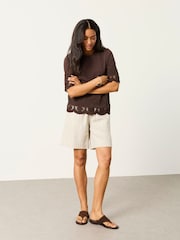 FatFace Chloe Chocolate Brown Crochet Detail T-Shirt - Image 4 of 6