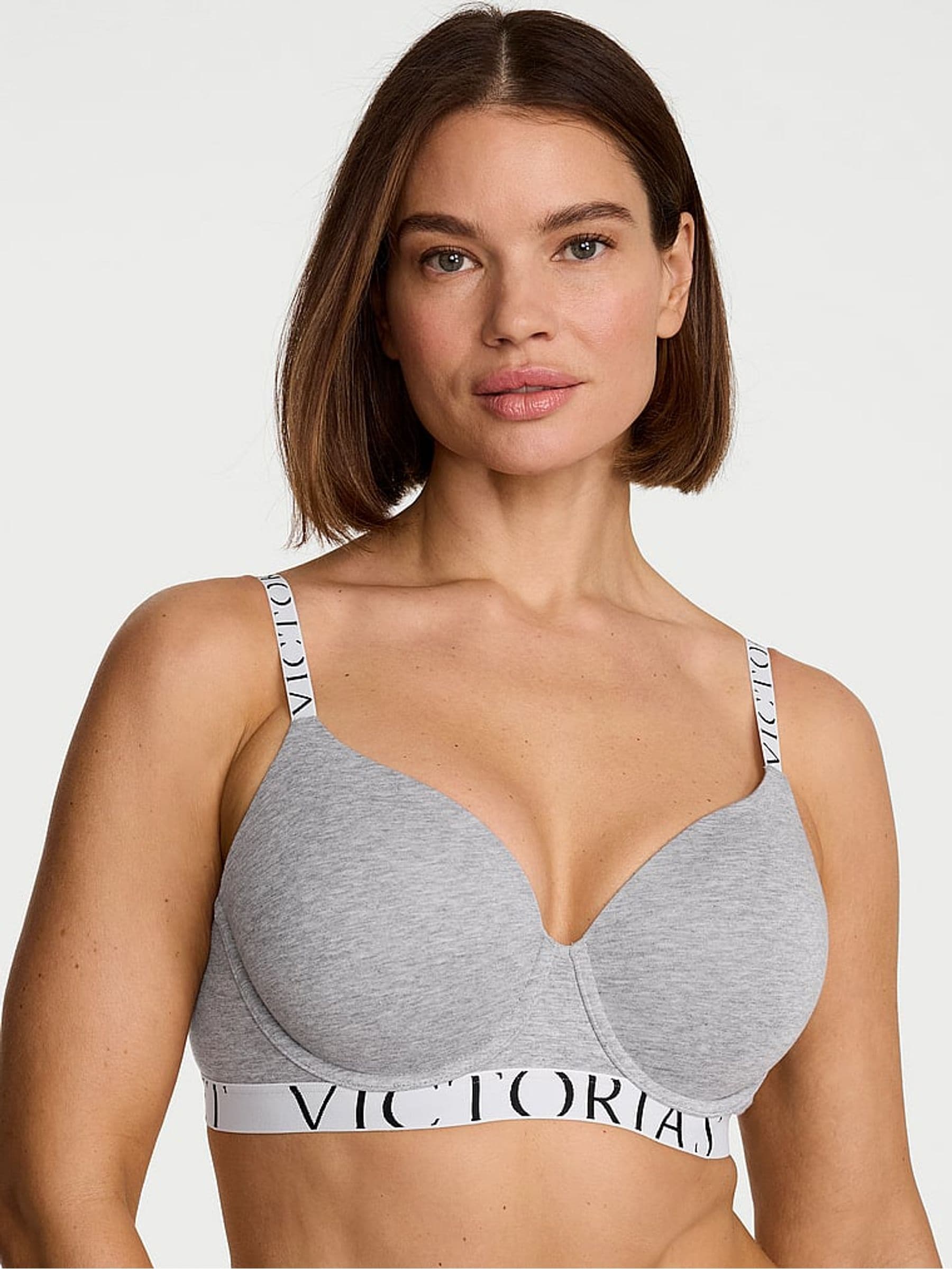 Victoria's Secret Medium Heather Grey Lightly Lined Full Cup Cotton Exploded Logo Bra