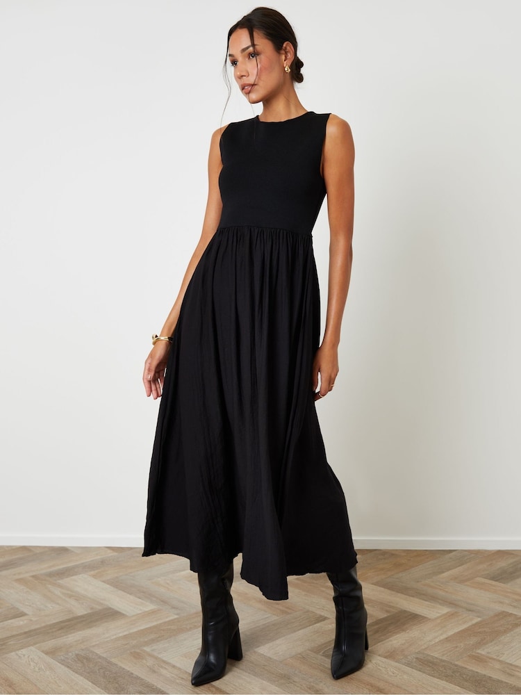 Threadbare Black 2-In-1 Sleeveless Knitted Vest Maxi Dress - Image 1 of 4 Threadbare Black 2-In-1 Sleeveless Knitted Vest Maxi Dress - Image 1 of 4
