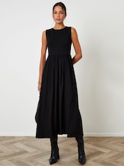 Schwarz - Threadbare 2-In-1 Sleeveless Knitted Vest Maxi Dress - Bild 3 von 4