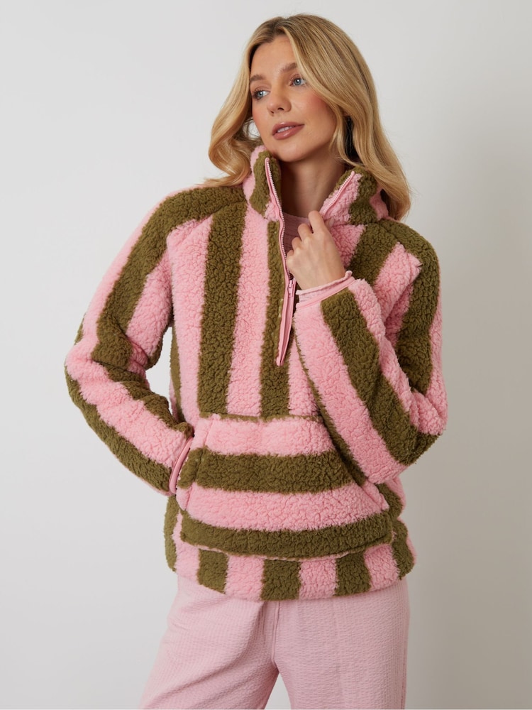 Threadbare Stripe Borg Quarter Zip Lounge Fleece - Bild 1 von 4