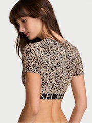 Victoria's Secret Leopard Brown Cotton Exploded Logo Short Sleeve Bralette Top - Image 2 of 2