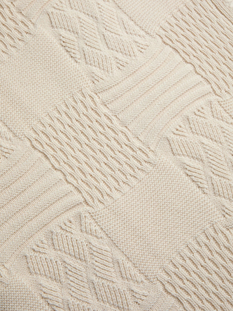 JoJo Maman Bébé Cream Patchwork Knitted Blanket - Image 4 of 4 JoJo Maman Bébé Cream Patchwork Knitted Blanket - Image 4 of 4