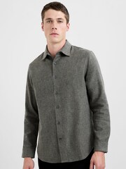 French Connection Grey Cotton Herringbone Regular Fit Long Sleeve Button-Up Shirt - Image 1 of 5