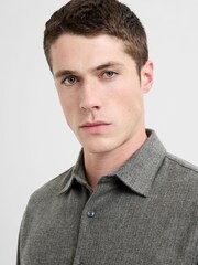 French Connection Grey Cotton Herringbone Regular Fit Long Sleeve Button-Up Shirt - Image 4 of 5