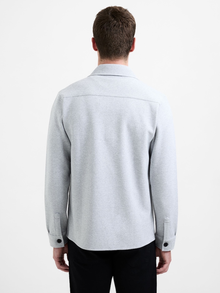French Connection Grey Canvas Jersey Chest Pocket Button-Up Overshirt - Image 2 of 5 French Connection Grey Canvas Jersey Chest Pocket Button-Up Overshirt - Image 2 of 5