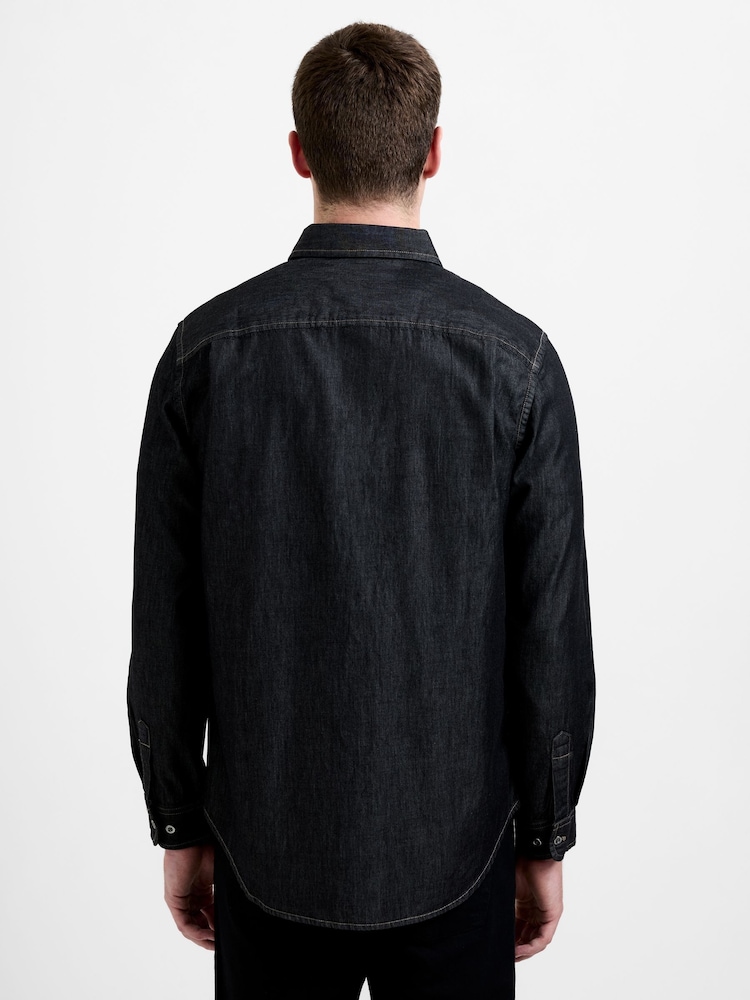 French Connection Black Cotton Regular Fit Long Sleeve Button-Up Denim Shirt - Image 2 of 5