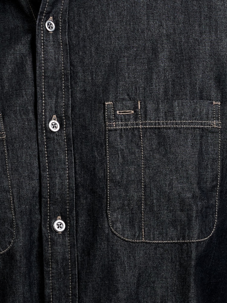 French Connection Black Cotton Regular Fit Long Sleeve Button-Up Denim Shirt - Image 5 of 5