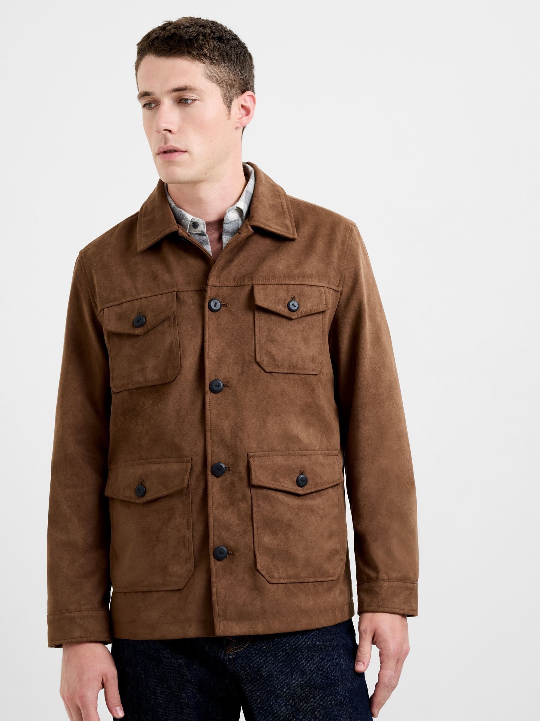 Buy French Connection Brown Utility-Style Faux Suede Button-Up