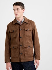 French Connection Brown Utility-Style Faux Suede Button-Up Jacket - Image 4 of 5