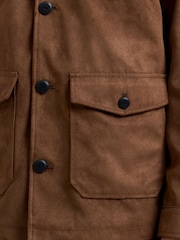 French Connection Brown Utility-Style Faux Suede Button-Up Jacket - Image 5 of 5