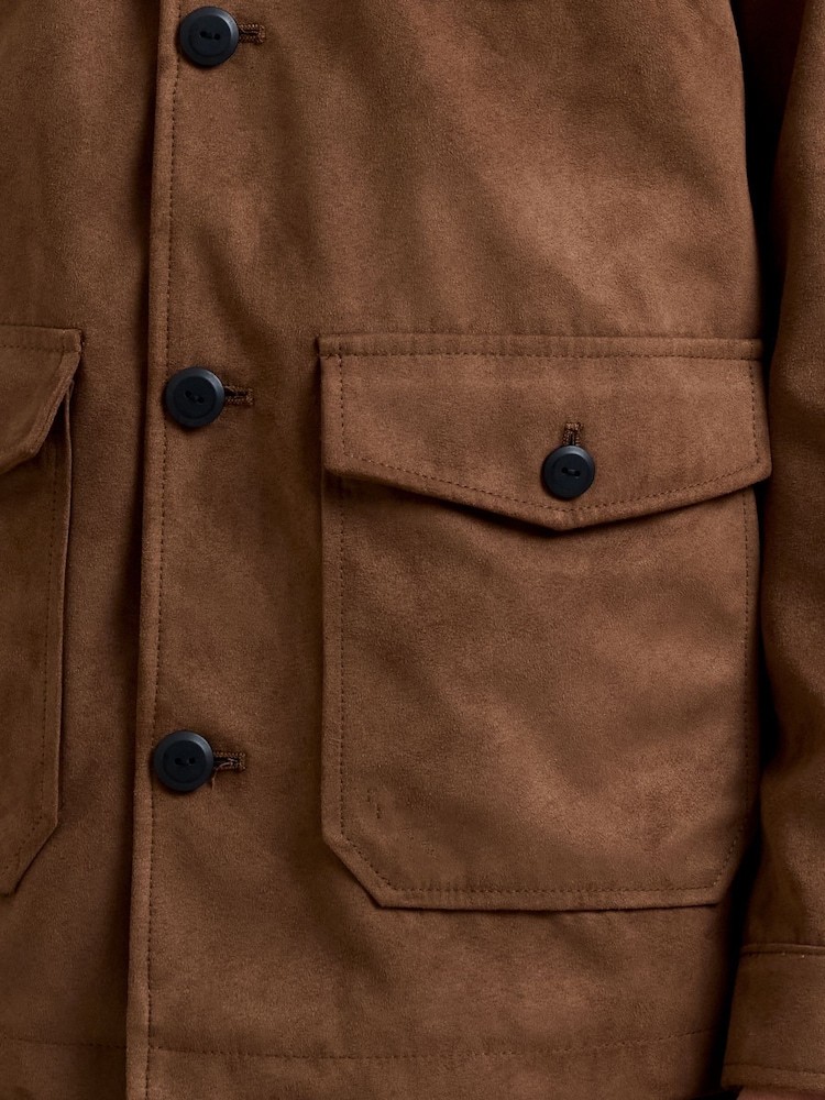 French Connection Brown Utility-Style Faux Suede Button-Up Jacket - Image 5 of 5 French Connection Brown Utility-Style Faux Suede Button-Up Jacket - Image 5 of 5