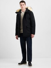 French Connection Black Padded Faux Fur Hooded Mid-Length Parka Jacket - Image 4 of 6
