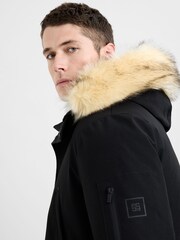 French Connection Black Padded Faux Fur Hooded Mid-Length Parka Jacket - Image 5 of 6