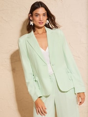 Love & Roses Mint Green Linen Look Bow Pocket Blazer - Image 1 of 4
