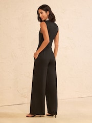 Love & Roses Black Ponte Sleeveless Jumpsuit With Contrast Detail - Image 4 of 4