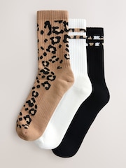 Rayas animal - 3 pares de calcetines deportivos tobilleros de canalé con suela acolchada y soporte para el arco de self. - Imagen 1 de 6