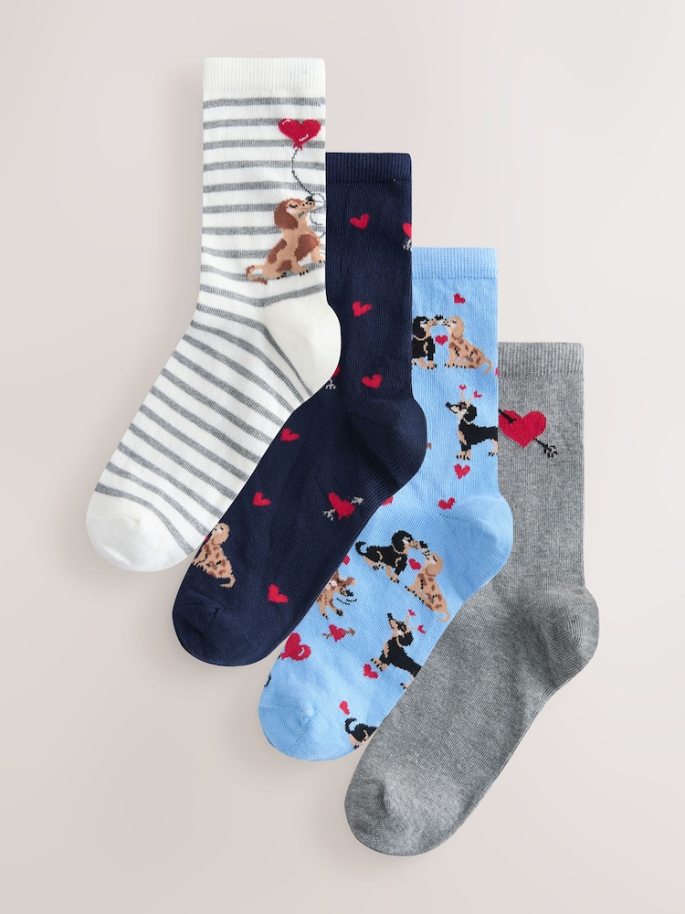 Navy/Grey Dog Heart Ankle Socks 4 Pack - Image 1 of 7