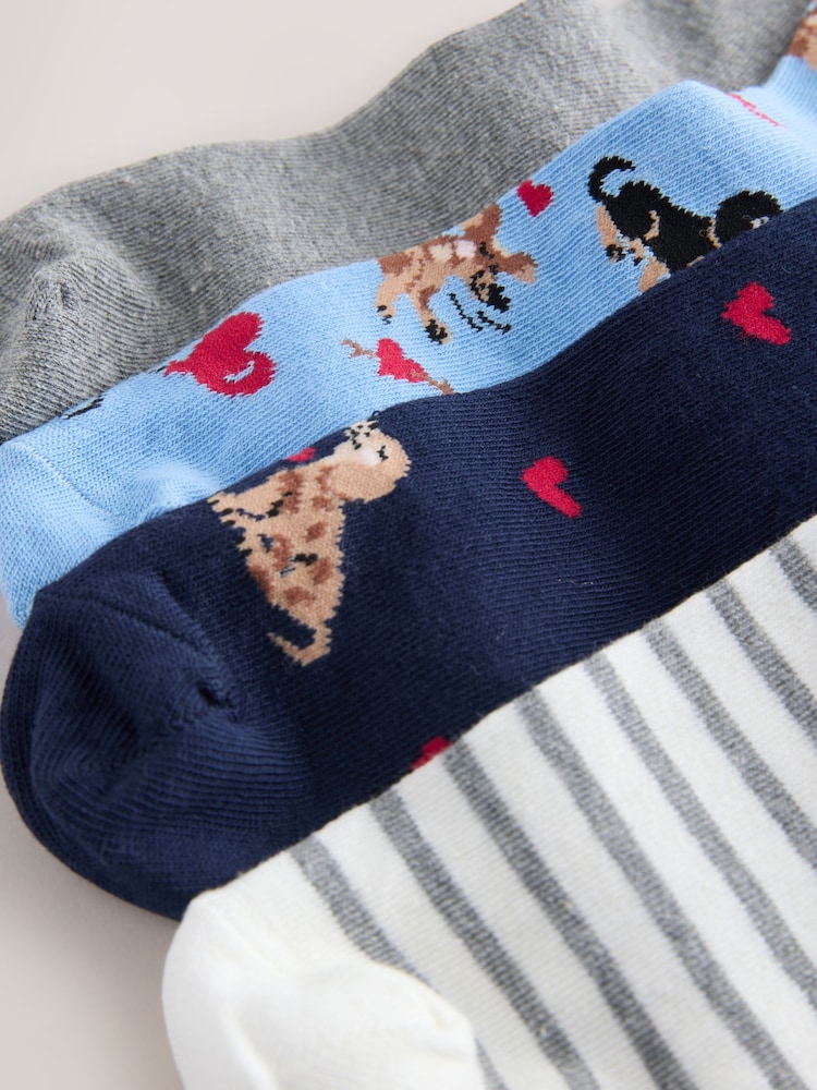 Navy/Grey Dog Heart Ankle Socks 4 Pack - Image 7 of 7
