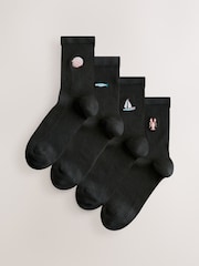 ノーティカル フィッシャーマン プリント - 刺繍入りモチーフ アンクルソックス 4 足組 - 画像 1 / 7