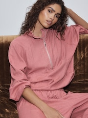 Pink Active Linen Blend Quarter Zip Sports Jacket - Image 1 of 10