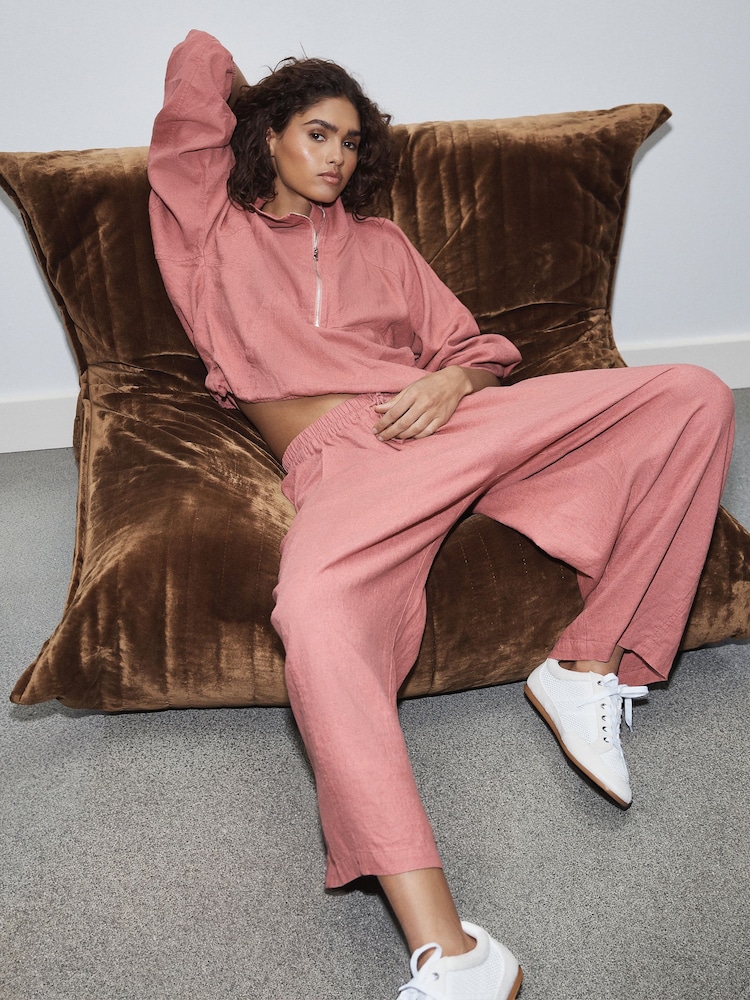 Pink Active Linen Blend Quarter Zip Sports Jacket - Image 2 of 10