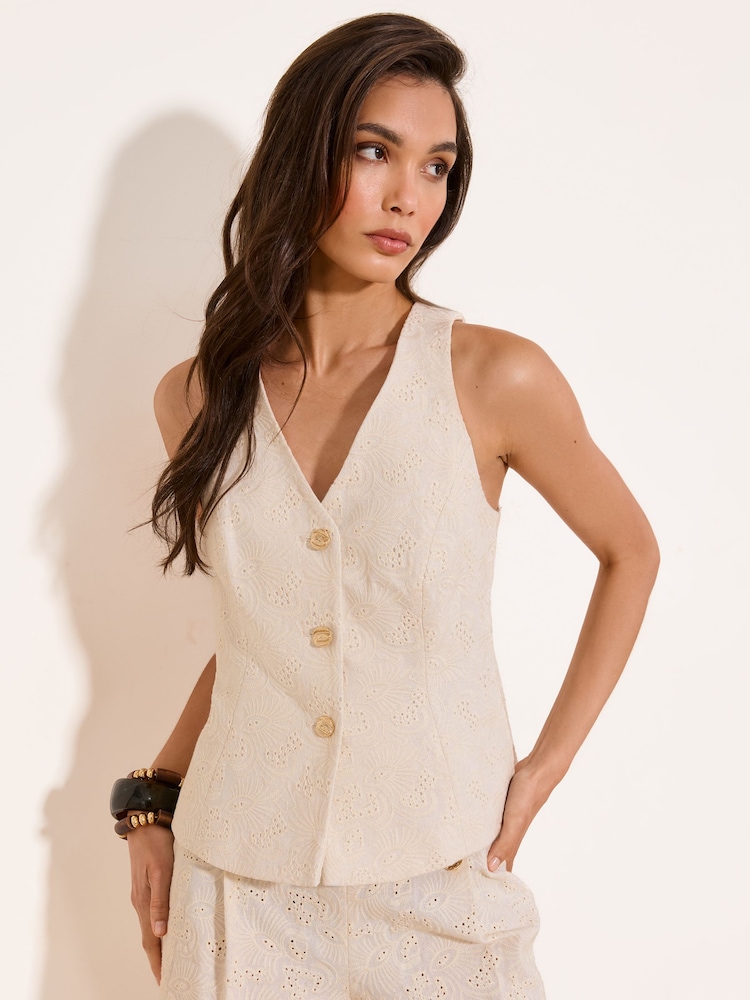 Lipsy White Cream Broderie Waistcoat - Image 1 of 4 Lipsy White Cream Broderie Waistcoat - Image 1 of 4