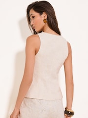 Lipsy White Cream Broderie Waistcoat - Image 2 of 4