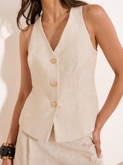 Lipsy White Cream Broderie Waistcoat - Image 4 of 4
