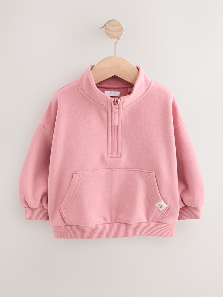 Rose Pink Quarter Zip Sweatshirt (3mths-7yrs) - Image 1 of 4 Rose Pink Quarter Zip Sweatshirt (3mths-7yrs) - Image 1 of 4