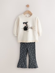 Cream Halloween Witch Frill Hem Sweatshirt & Flare Leggings Set (3mths-7yrs) - Image 1 of 5