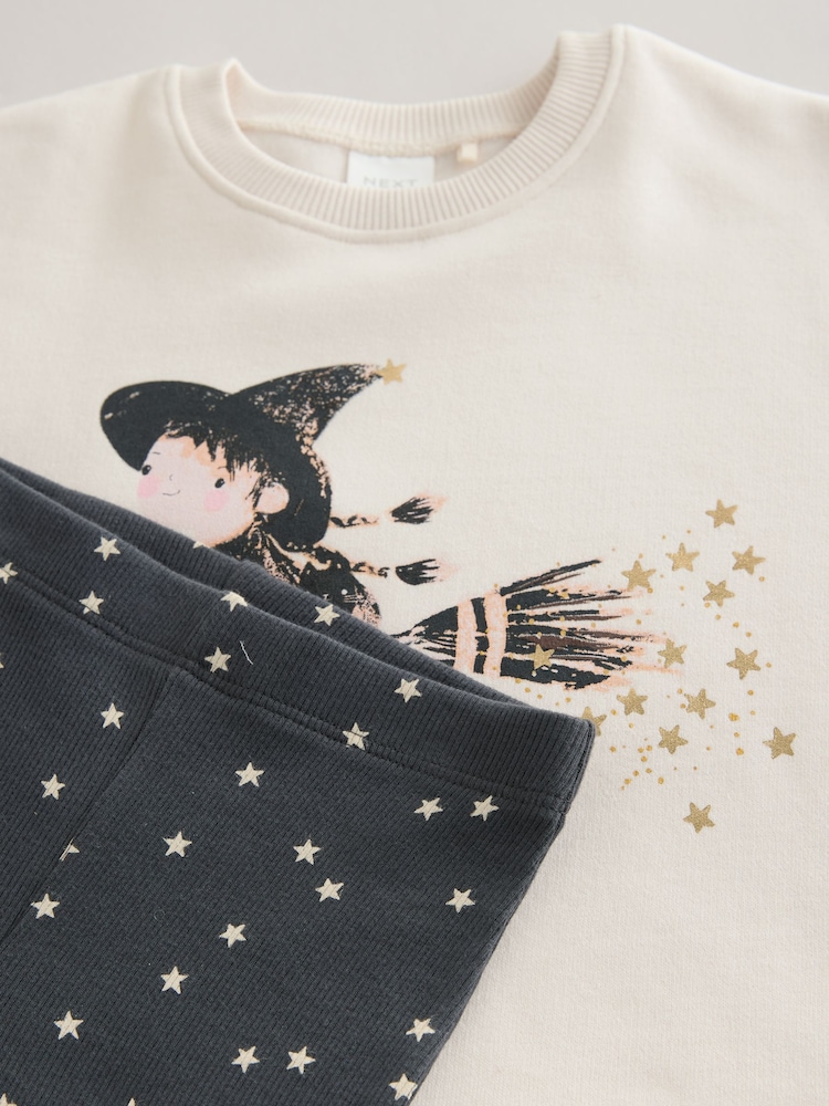 Cream Halloween Witch Frill Hem Sweatshirt & Flare Leggings Set (3mths-7yrs) - Image 5 of 5