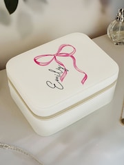 Personalised Bow Travel Jewellery Box by PMC - Image 1 of 3