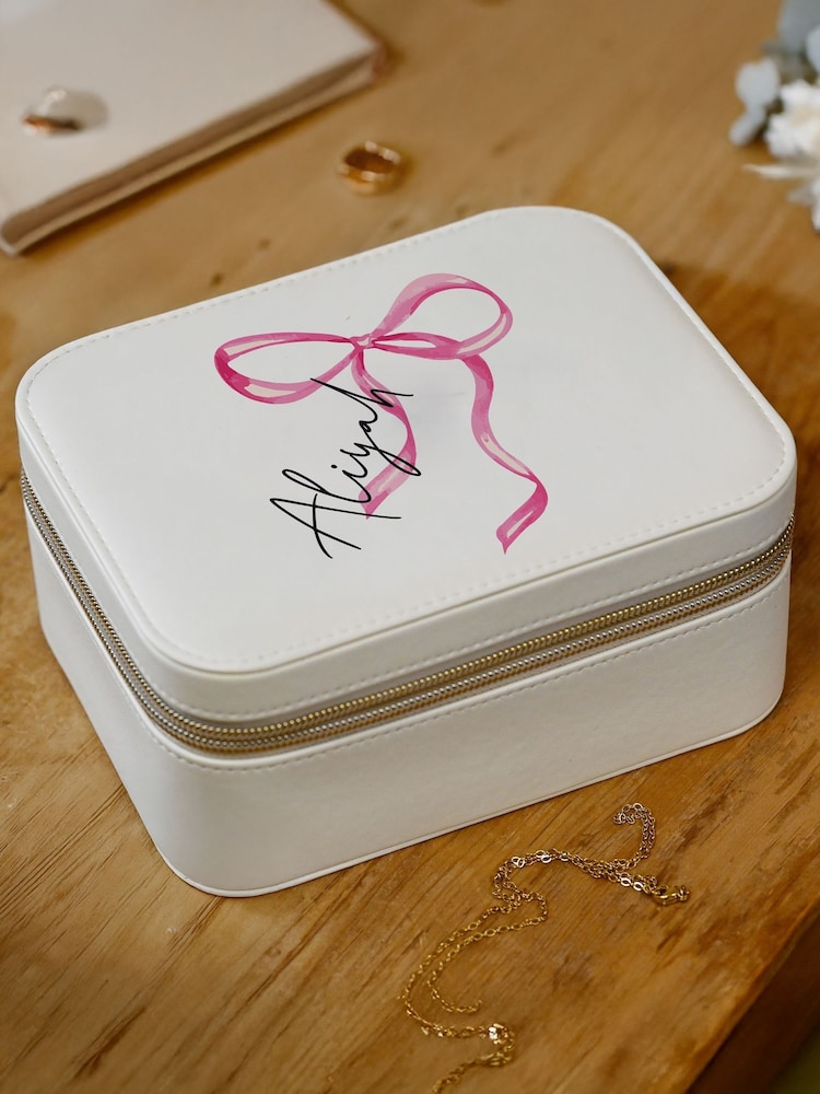 Personalised Bow Travel Jewellery Box by PMC - Image 2 of 3