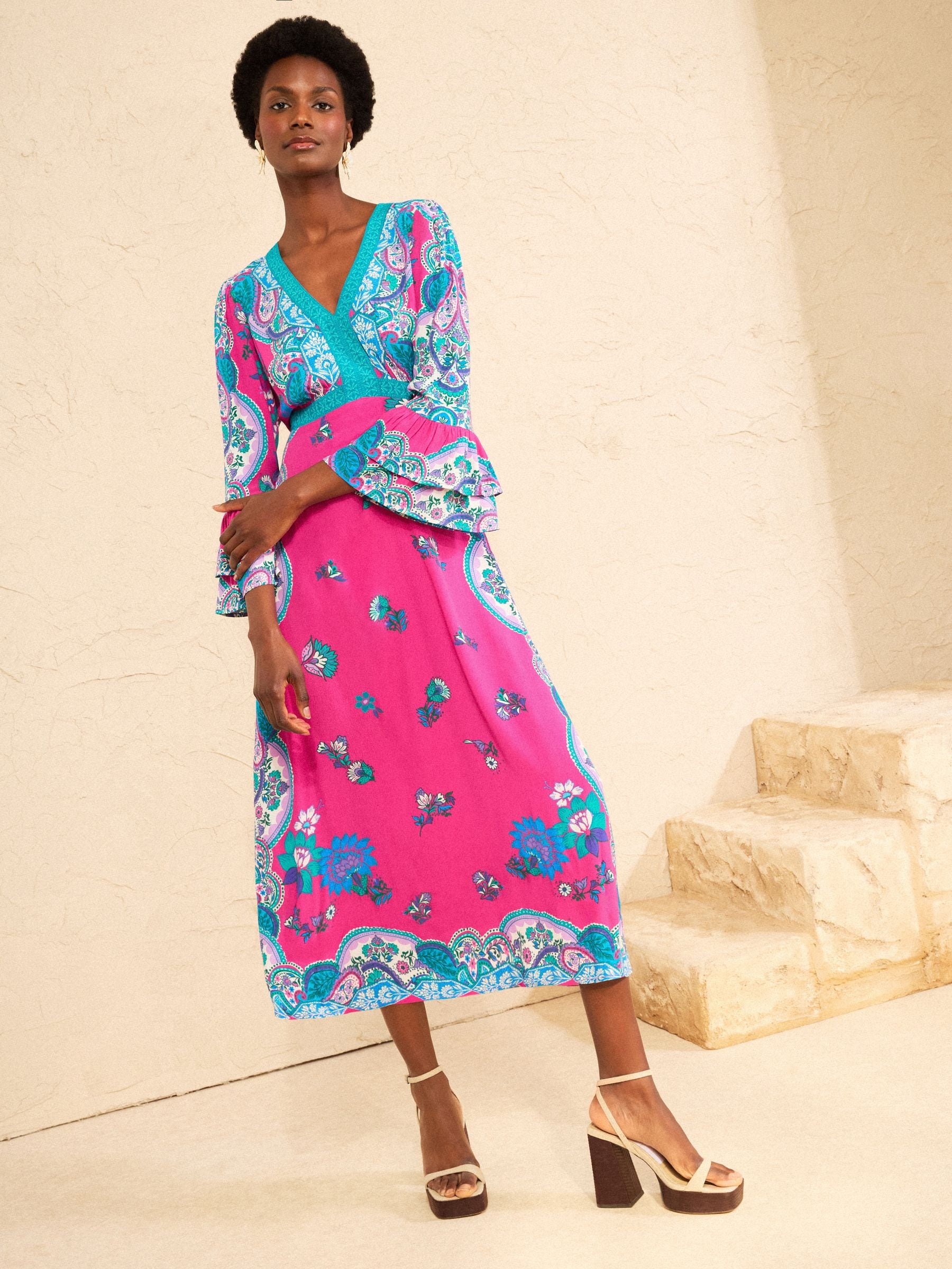 Buy Love & Roses Pink Fluted Sleeve Midi Dress from Next USA