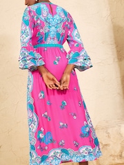 Love & Roses Pink Fluted Sleeve Midi Dress - Image 4 of 4