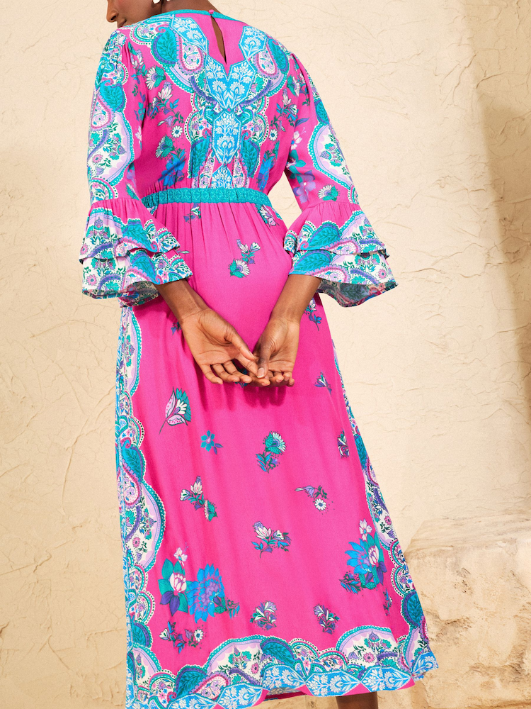 Love & Roses Pink Fluted Sleeve Midi Dress - Image 4 of 4