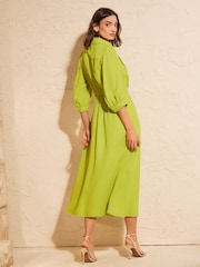 Love & Roses Lime Green Zip Collar Ruffle Trim Shirt Midi Dress - Image 4 of 4