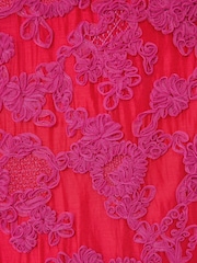 Love & Roses Red Textured Puff Sleeve Crew Neck Midi Dress - Image 5 of 5