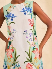 Love & Roses Green Floral Placement Linen Mini Shift Dress - Image 2 of 4