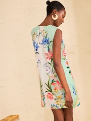 Love & Roses Green Floral Placement Linen Mini Shift Dress - Image 4 of 4